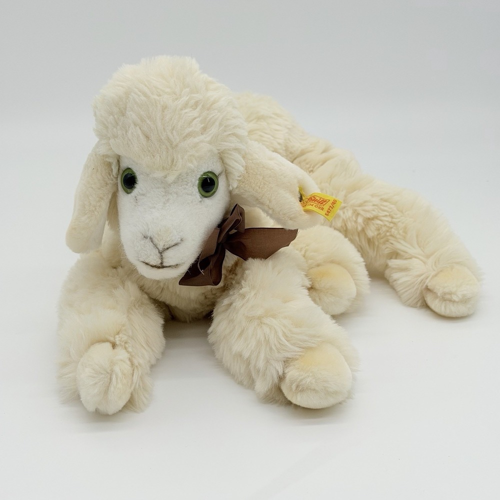 Vintage Steiff Cosy Lamby 5473/40 15" Plush Lamb Laying Down Button Ear Germany